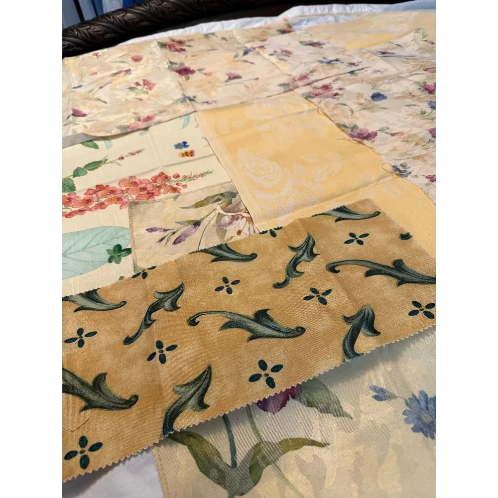Lot of 6 yellow floral color design fabrics‎ leaves solid quality vintage new